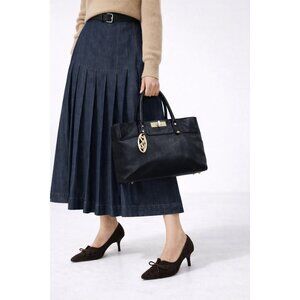 ONNA EHRLICH Madison Black Pebbled Leather Tote Satchel Gold Hardware Work bag